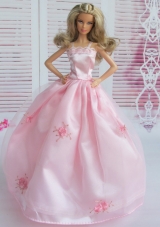 Pink Embroidery Ball Gown Taffeta and Organza Barbie Doll Dress