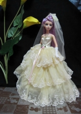 Embroidery Decorate Ball Gown Light Yellow  Barbie Doll Dress