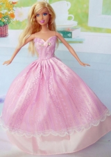 Cute Pink Party Clothes Taffeta for Noble Barbie Doll