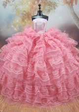 Exclusive Lace Decorate Ball Gown Pink Barbie Doll Dress