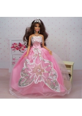 Fashionable Ball Gown Pink Party Clothes Barbie Doll Dress