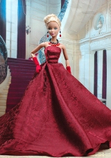 Beautiful Burgundy Satin Party Dress for Noble Barbie Doll