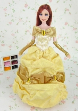 Elegant Yellow Party Clothes Fashion Dress Organza for Noble Barbie Doll