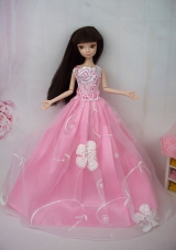 Fashionable Embroidery Pink Princess Barbie Doll Dress