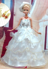 Beautiful White Wedding Dress for Noble Barbie Doll