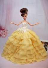 Popular Yellow Floor-length Party Clothes Fashion Dress For Noble Barbie