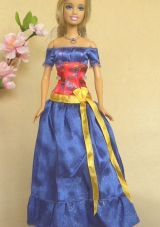 Elegant Blue Off The Shoulder Appliques Handmade Party Clothes Fashion Dress For Noble Barbie