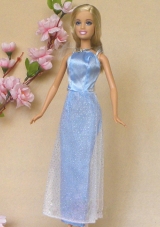 Simple Baby Blue Holiday Dress To Barbie Doll