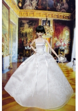 Lovely Wedding Dress For Barbie Doll With Hand Made Flowers