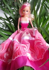 Beauty Party Dress To Barbie Doll With Hand Made Flowers and Embroidery