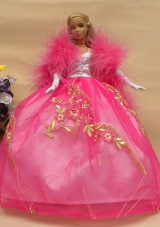 Elegant Rose Pink Gown with Lace Made to Fit the Barbie Doll