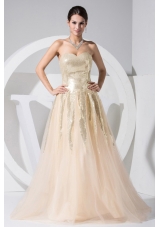 Sequin Decorate Bodice Tulle Champagne Floor-length 2013 Prom Dress