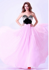 Pink and Black Sweetheart Beaded Prom Dress With Hand Made Flower