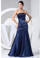 Appliques With Beading Decorate Bodice Navy Blue Floor-length Strapless Prom Dress 2013