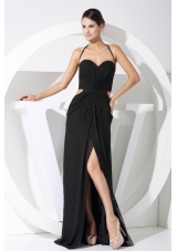 High Slit Halter Balck Chiffon Floor-length 2013 Prom Dress