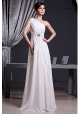 White One Shoulder Beading For Prom Dress Floor-length Chiffon