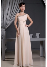 One Shoulder Baby Pink and Beading For Prom Dress