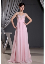 Straps Baby Pink and Beaded Decorate Bust For Prom Dress