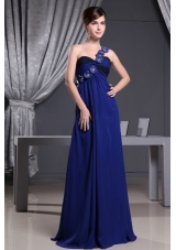 Hand Made Flowers Decorate One Shoulder For Blue Prom Dress