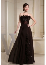 Brown Prom Dress With Hand Made Flowers and Strapless
