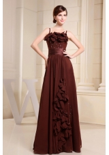 Brown Prom Dress With Straps Hand Made Flowers and Beading