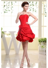 Strapless Red and Hand Made Flower For Prom Dress With Pick-ups