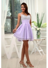 Beading Straps Chiffon Mini-length A-Line Lilac Prom Dress