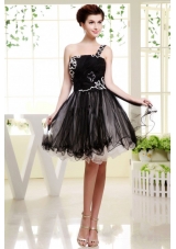 One Shoulder Mini-length Organza For Black Prom Dress
