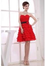 Sweetheart A-Line Ruffles Chiffon Knee-length Prom Dress Red