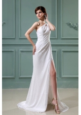 High Slit One Shoulder Empire Chiffon Brush/Sweep Prom Dress