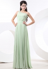 Apple Green Empire Prom Dress With Pleat Chiffon One Shoulder For 2013 Custom Made