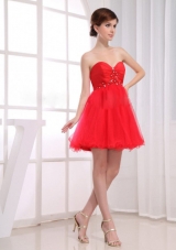 Beading Sweetheart Tulle Mini-length A-Line Red Prom Dress