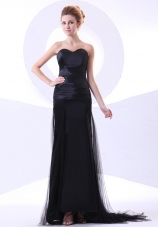 Sweetheart Neckline Column Black Tulle and Taffeta Brush Train 2013 Prom Dress