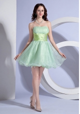 Apple Green A-line Mini-length Beading Decorate Wasit Strapless Organza 2013 Prom Dress