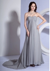 Beading Decorate Bust Sweetheart Neckline Grey Chiffon Brush Train 2013 Prom Dress