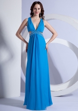 Empire V-neck Floor-length Stylish Prom Dress Beading Chiffon