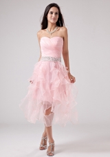 Lovely Baby Pink Prom Dress With Beaded Decorate and Ruch Sweetheart  Ruffles Organza In 2013