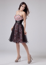 Beading A-Line Knee-length Print and Tulle Sweetheart Prom Dress