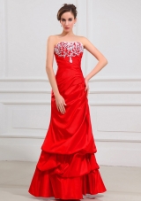 Lace Strapless A-Line Taffeta Floor-length Prom Dress Red