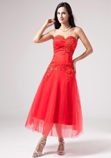 Luxurious Red Sweetheart Prom Dress Beading Appliques With Tulle