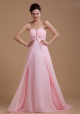 Baby Pink Prom Dress With Sweetheart Beaded Court Train Chiffon