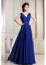 Royal Blue Prom Dress With V-neck Chiffon