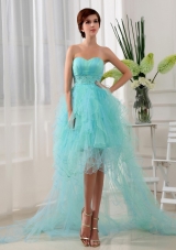 Beading Column Sweetheart Organza High-low Prom Dress Blue