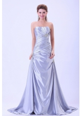 Custom Made For 2013 Prom / Evening Dress Silver A-line Ruched and Appliques With Brush Train