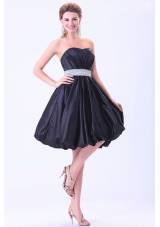 Navy Blue Prom / Cocktail Dress With Beaded Belt Knee-length