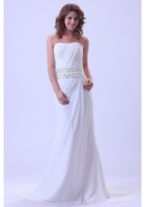 Beaded and Ruched Prom Dress With Court Train Chiffon For Custom Made