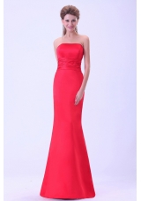 Coral Red Mermaid Prom Dress Strapless With Brush Train For Custom Made