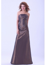Simple Prom Dress Brown Strapless A-line Taffeta Floor-length Mother of the Bride Dresses