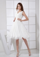 V-neck White Chiffon Knee-length Empire 2013 Prom Dress