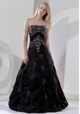 Embroidery With Beading Decorate Bodice Black Taffeta Floor-length 2013 Prom Dress